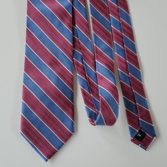 SHORE & SINGER 100% SILK TIE PINK BLUE 3.25 - Picture 3 of 6